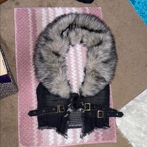 Romwe Sexy Faux Fur Collared denim Vest Top